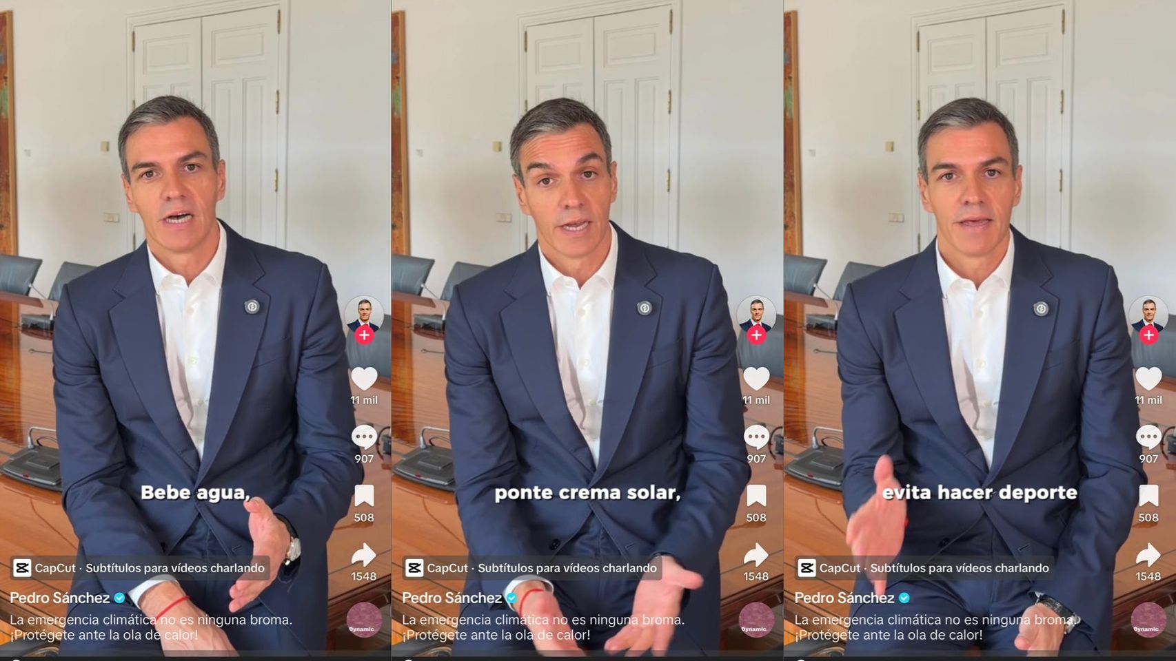 "Bebe agua, ponte crema solar"": Sánchez dedica su primer vídeo tras la condena a Ábalos a los "riesgos del golpe de calor"