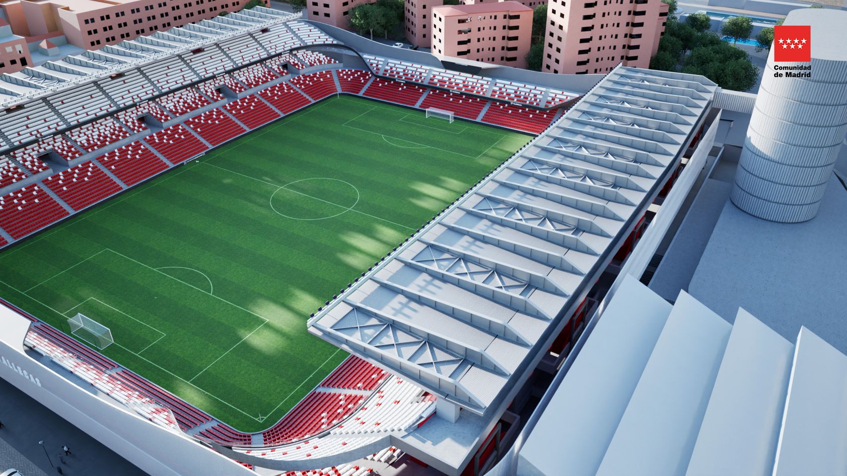 Ayuso proyecta el nuevo estadio del Rayo Vallecano: más espectadores, grada en los dos fondos y una doble piel