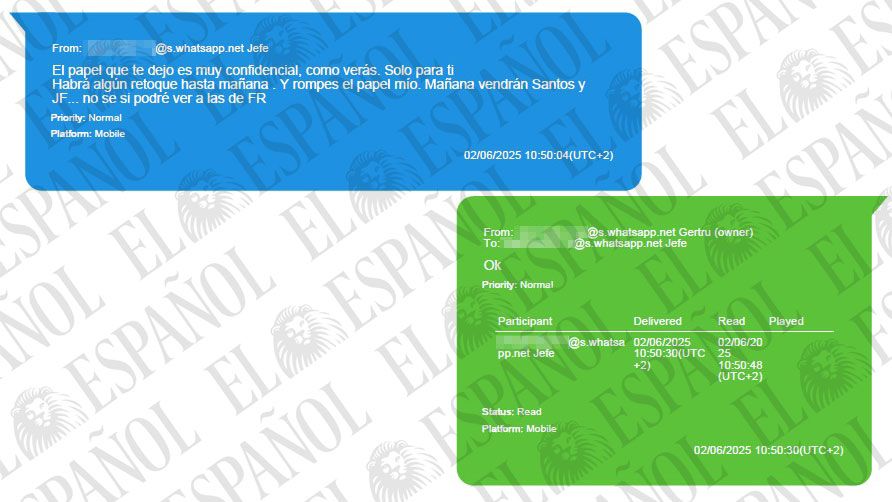 El enigmático whatsapp de ZP a Gertru: 'Es muy confidencial el papel. Sólo para ti. Y rompes el mío. Mañana vienen Santos y JF'