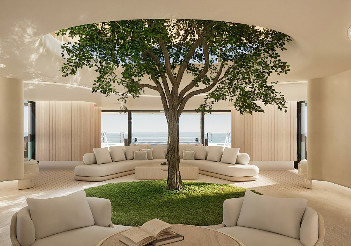 El superyate de 50 millones de euros que tiene un árbol vivo en su salón