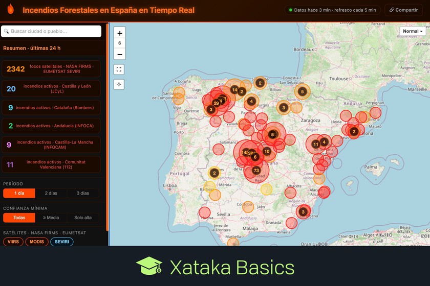 Este mapa te muestra todos los incendios activos de España en tiempo real, y puede avisarte si hay uno cerca de tu casa