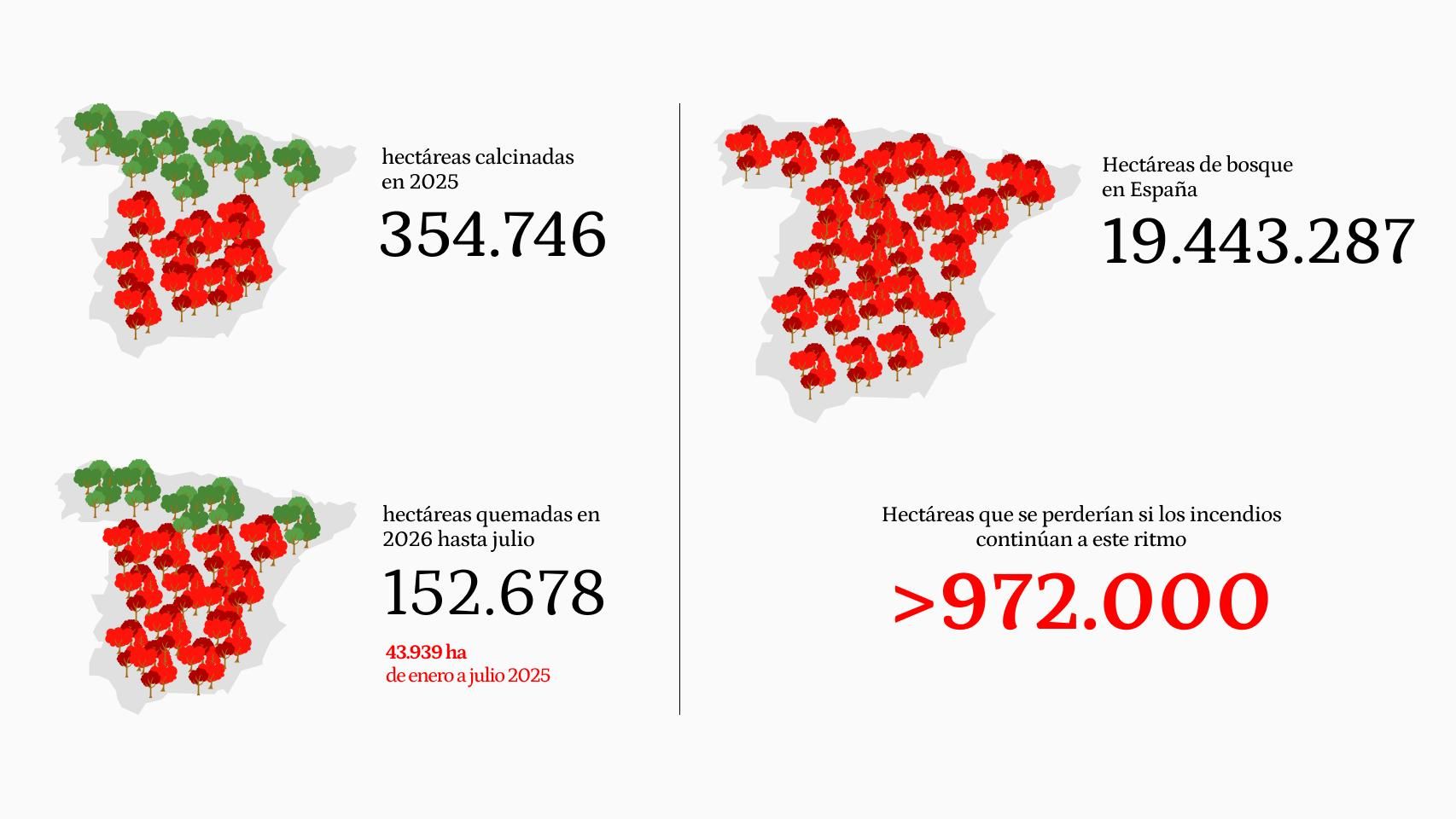 España perderá hasta el 5% de sus bosques en sólo dos años si los incendios mantienen en agosto la voracidad actual