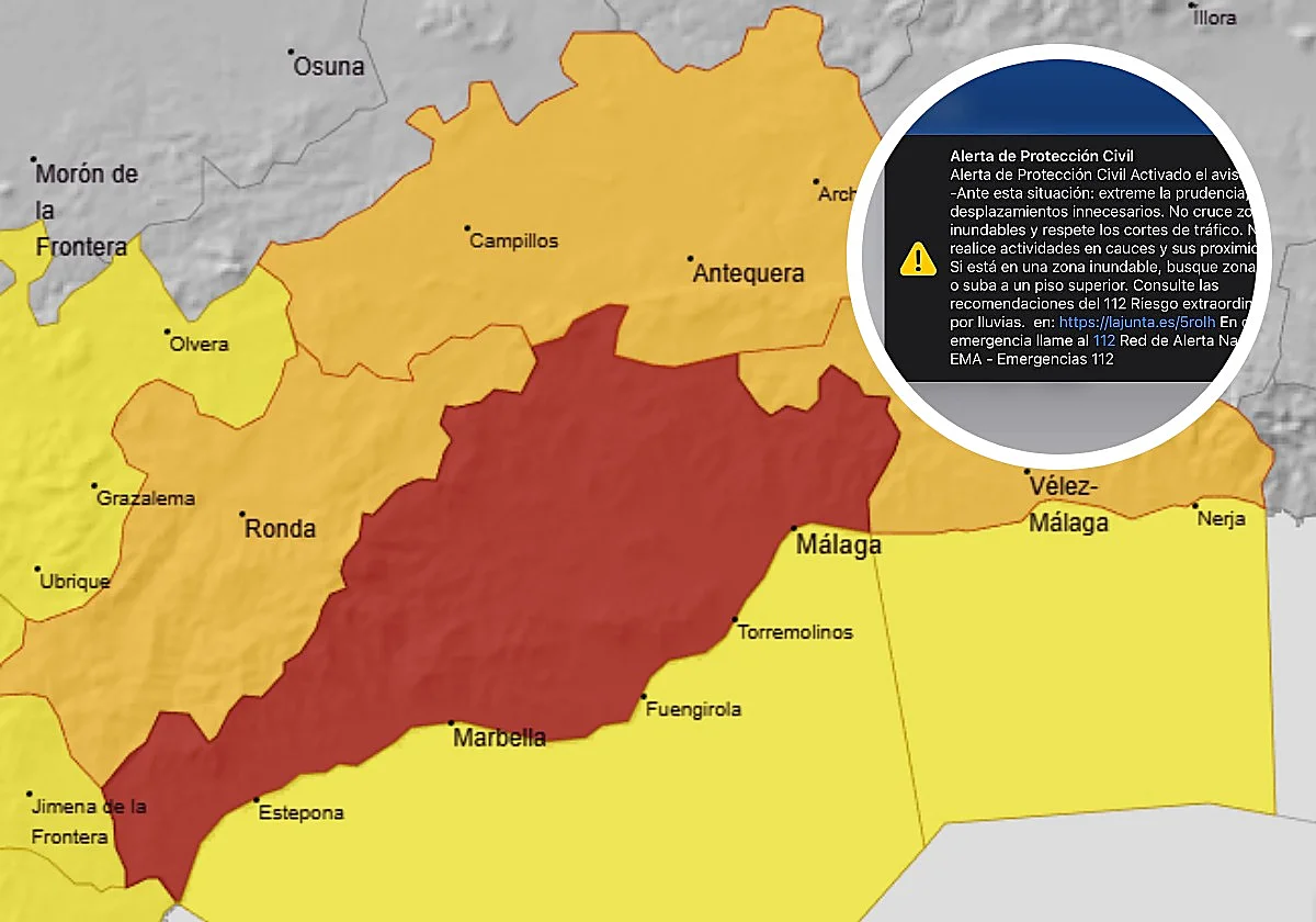 Warnings sound on mobile phones as red 'extreme danger' weather alert issued for 27 municipalities in Malaga and along Costa del Sol