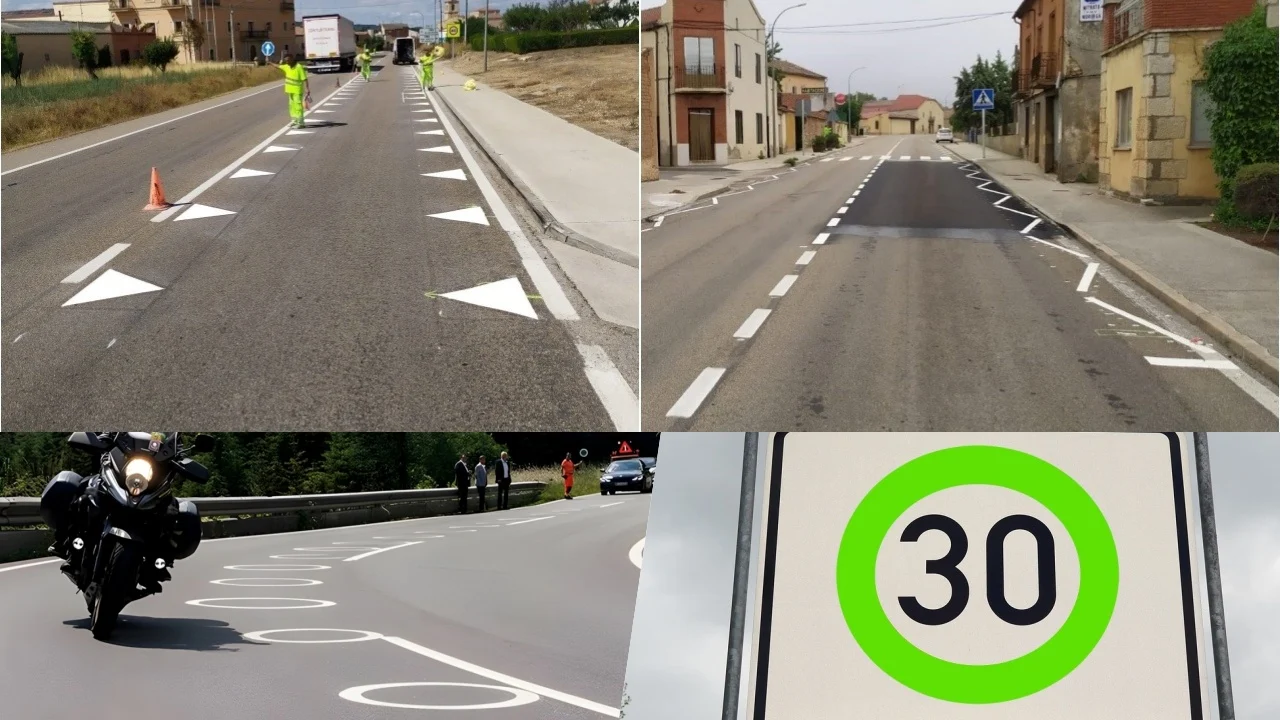 Líneas verdes, dientes de dragón, círculos… las marcas viales de la DGT que son oficiales y las que no pasaron de experimento
