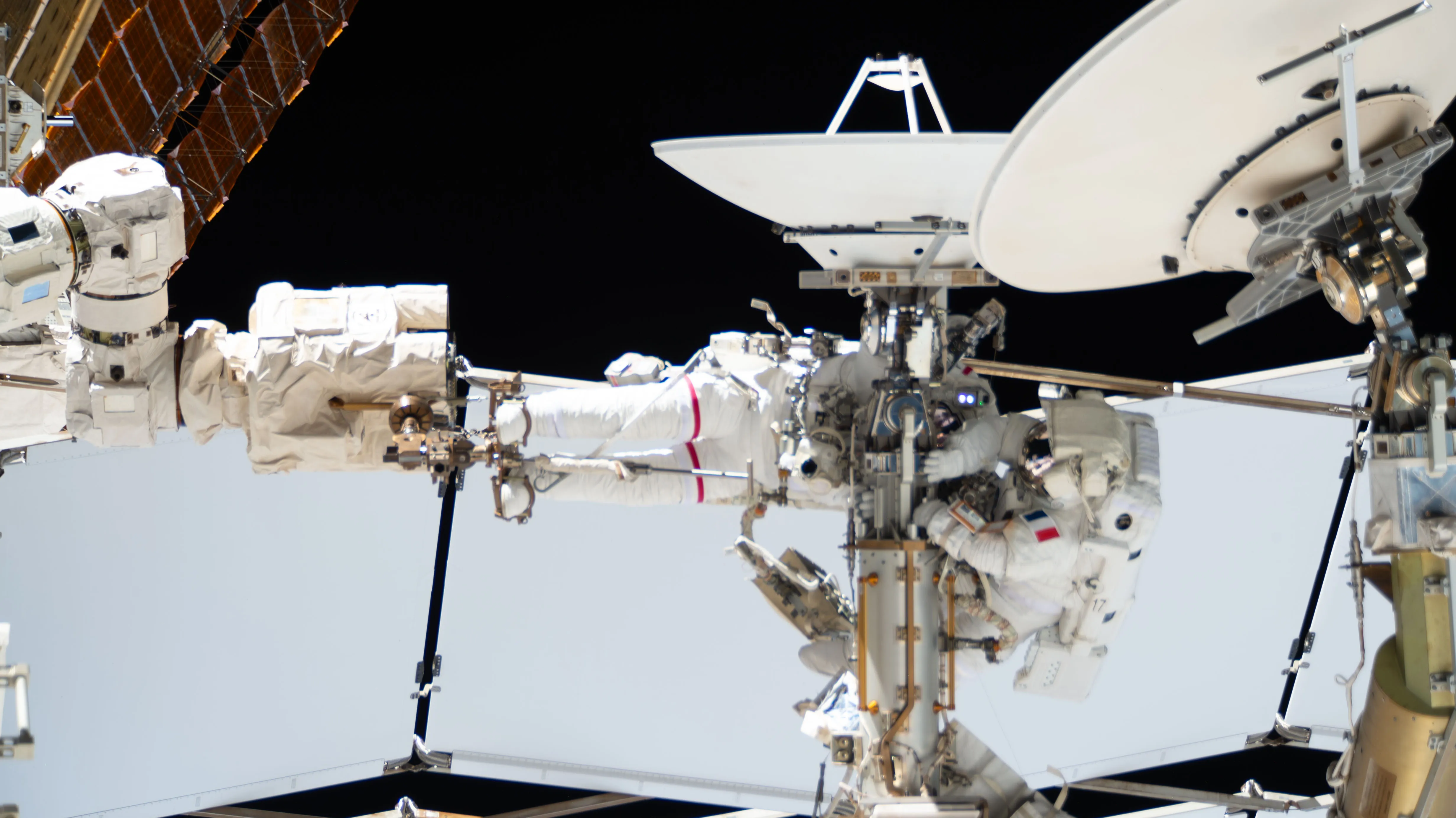 Astronauts Anil Menon and Sophie Adenot on Spacewalk