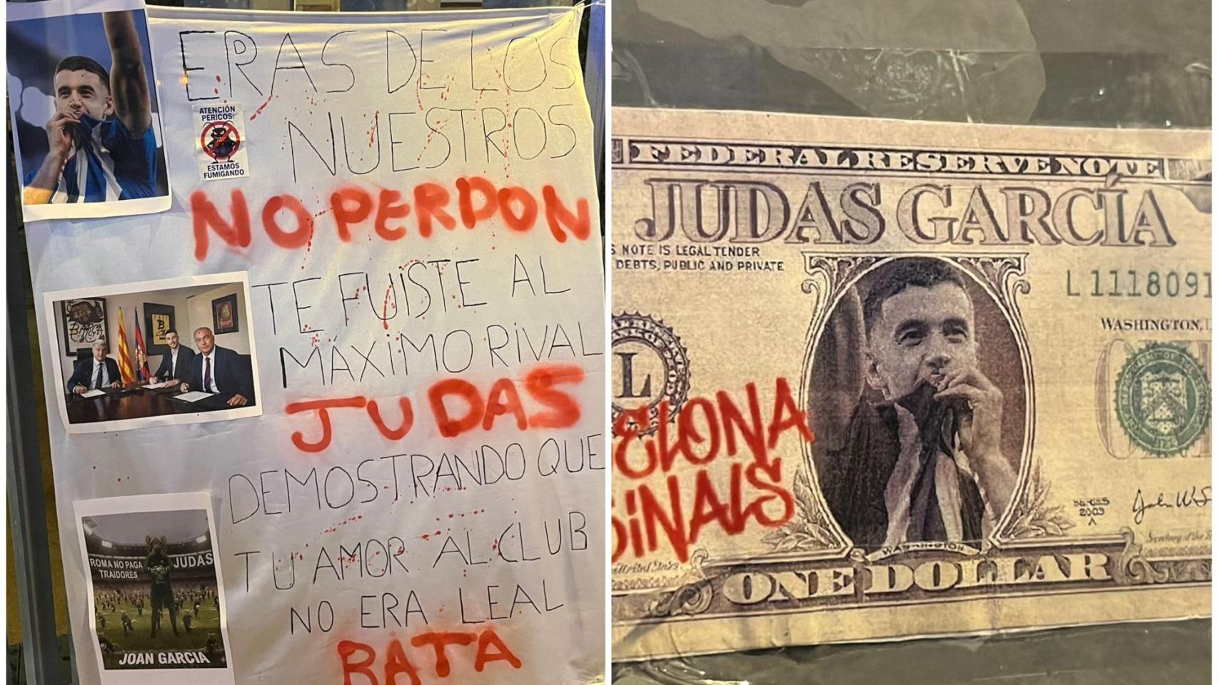 La afición del Espanyol recibe a Joan García con pancartas que le tildan de "judas" y "rata" en la previa del derbi ante el Barça