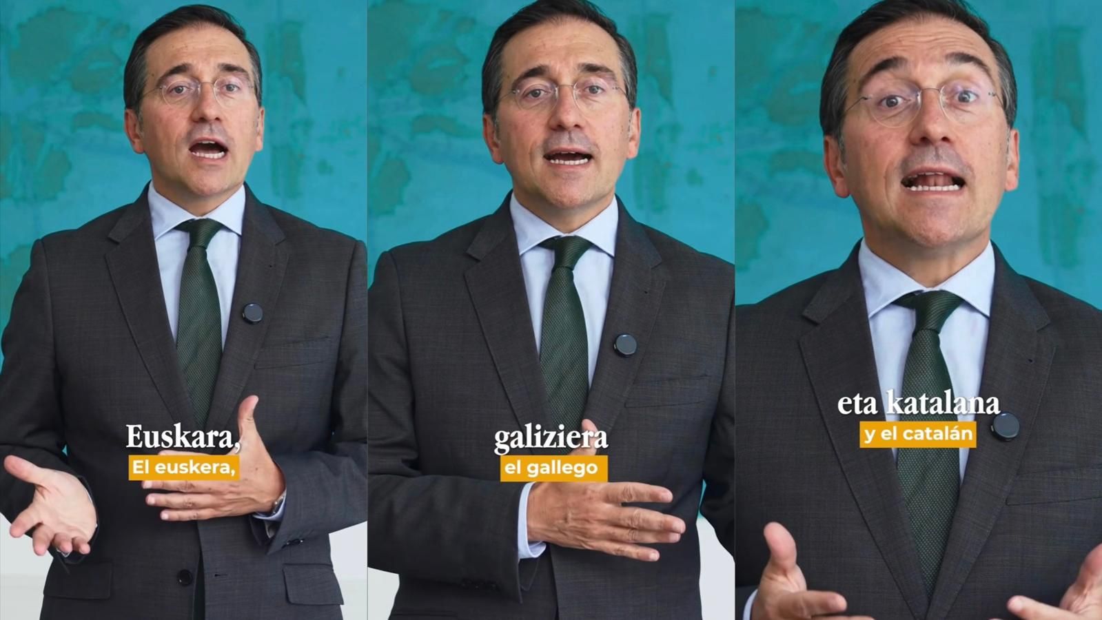 El vídeo de Albares en catalán, euskera y gallego que amenaza a la UE: "El Gobierno no parará hasta que sean oficiales"