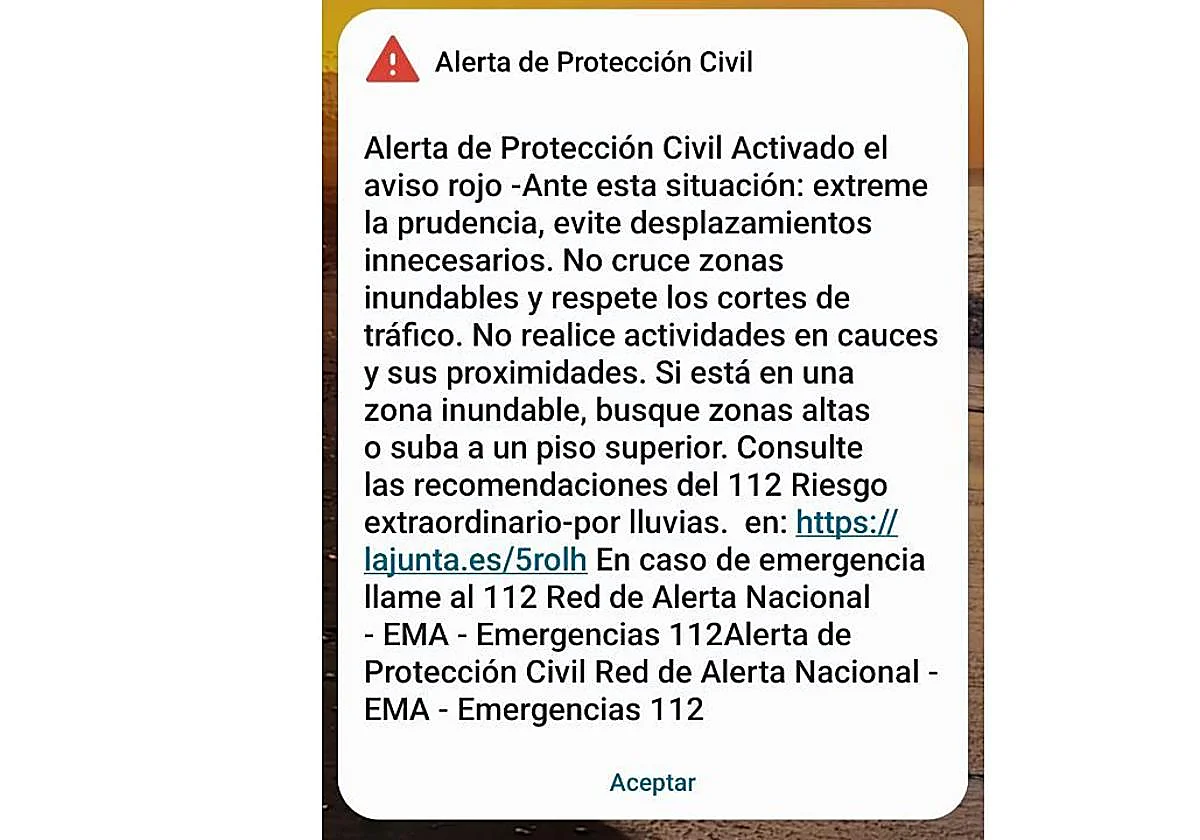 Mobile phone alarms ring again: Malaga area under red warning for heavy rain