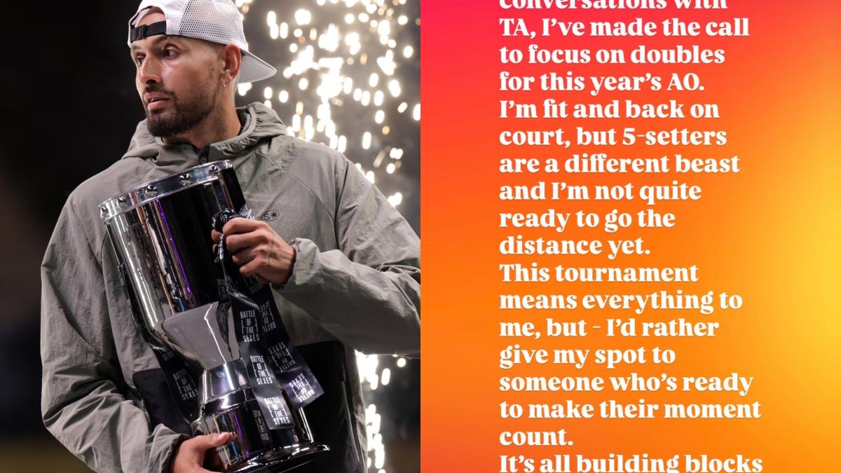 Kyrgios renuncia al individual del Open de Australia: "No estoy listo para jugar cinco sets"