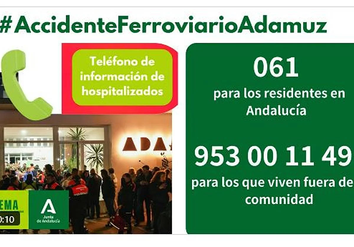 Estos son los teléfonos habilitados para informar a los familiares de las víctimas de Adamuz hospitalizadas