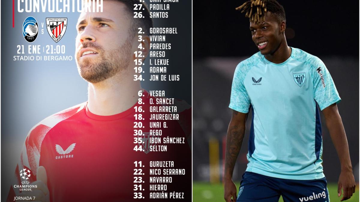 Nico Williams, Berenguer y Yuri no viajan a Bérgamo