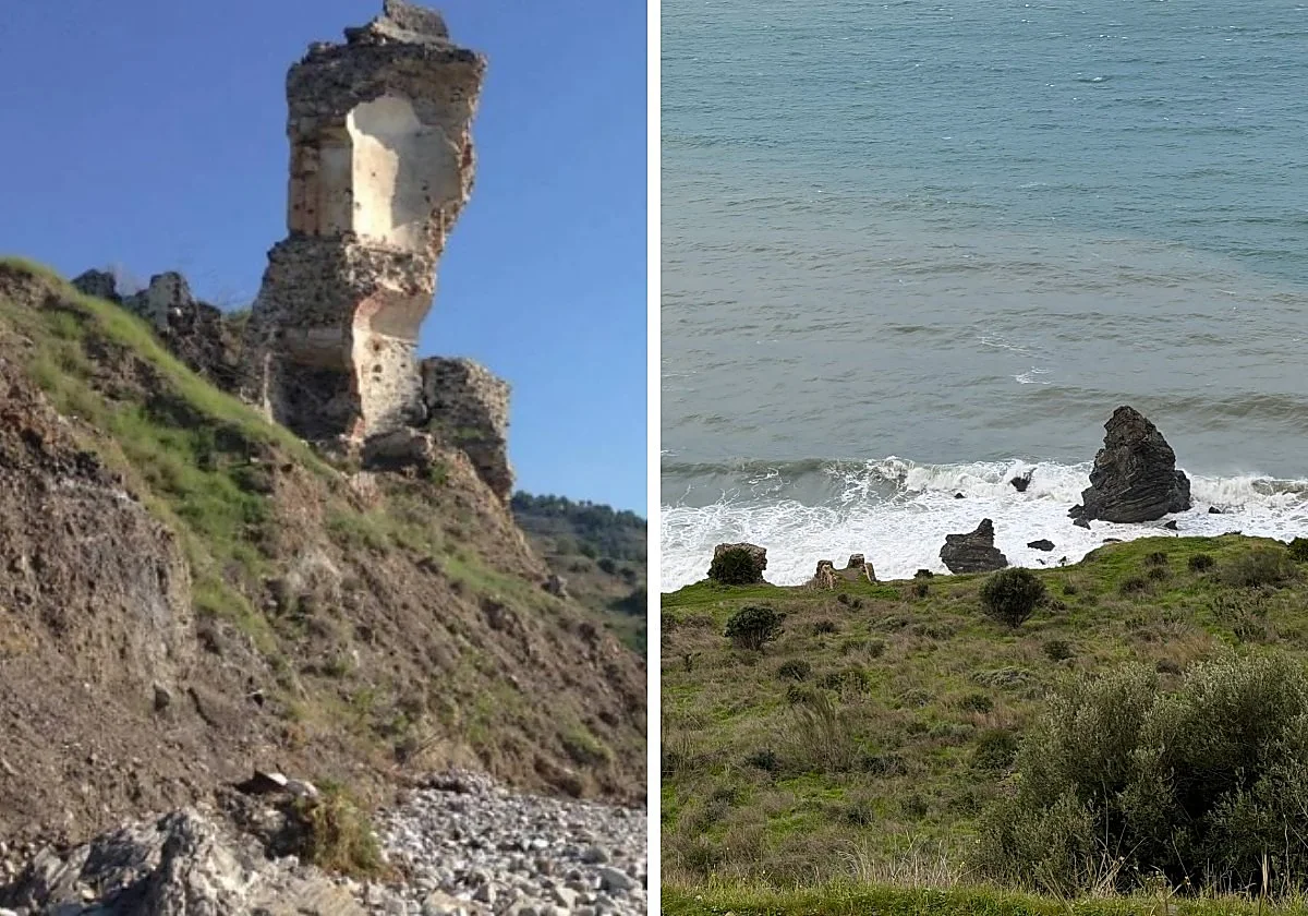 El temporal derriba los restos de la torre vigía del Molino de Papel en el paraje de Maro