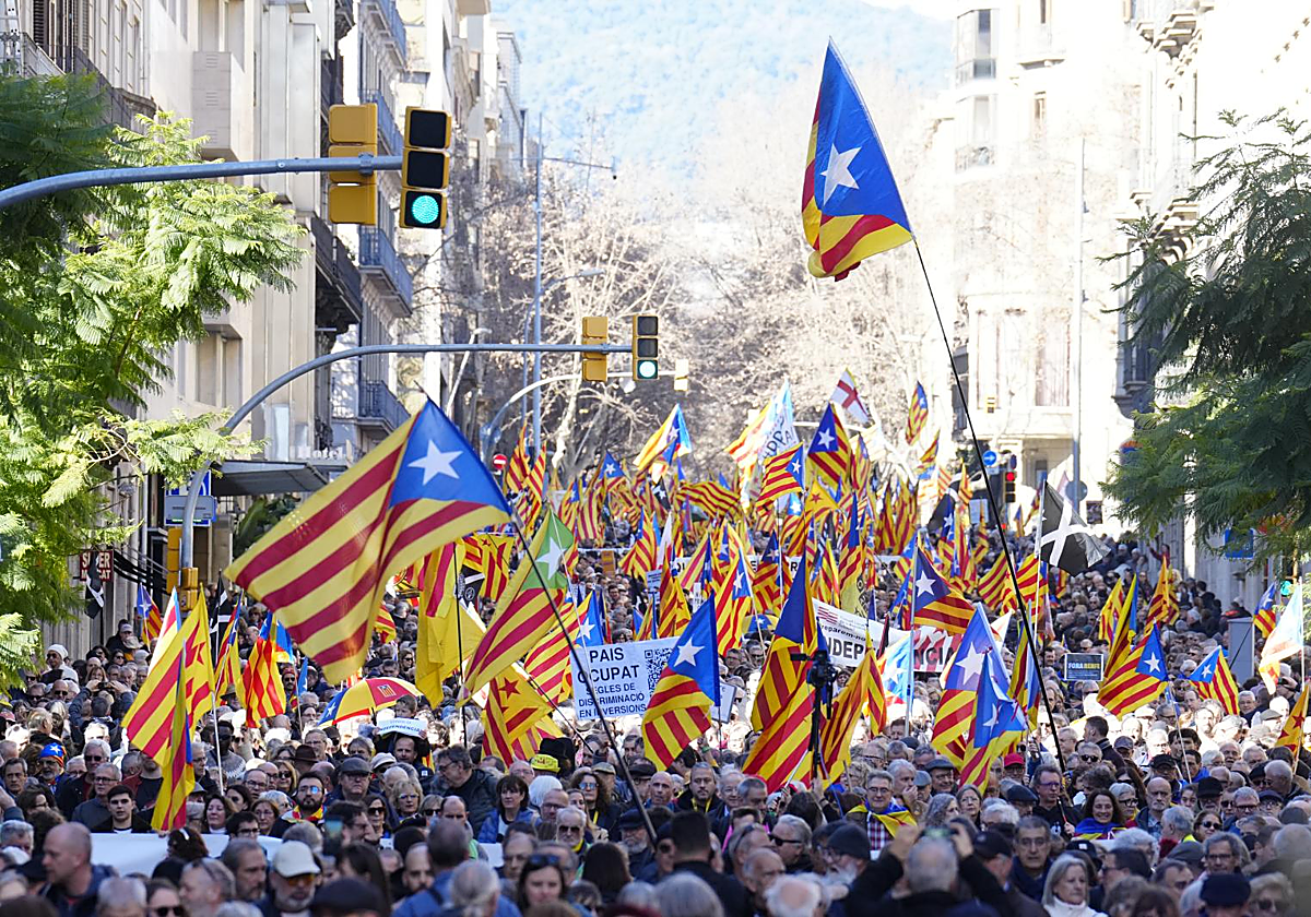 Quema de banderas españolas en la primera manifestación por Rodalies