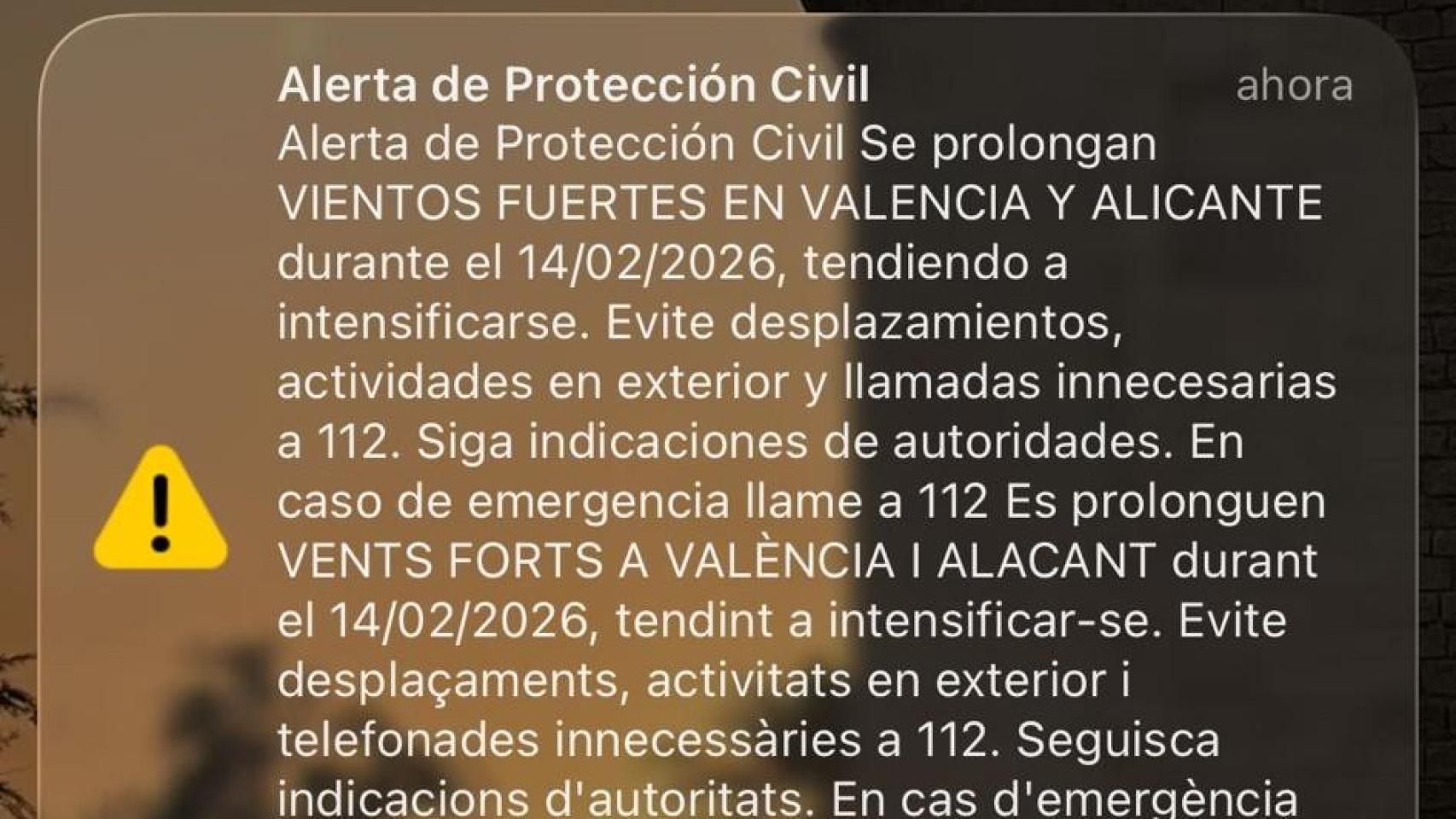 La Generalitat envía un Es-Alert por fuertes vientos en Valencia y Alicante: "Evite actividades en exterior y desplazamientos"