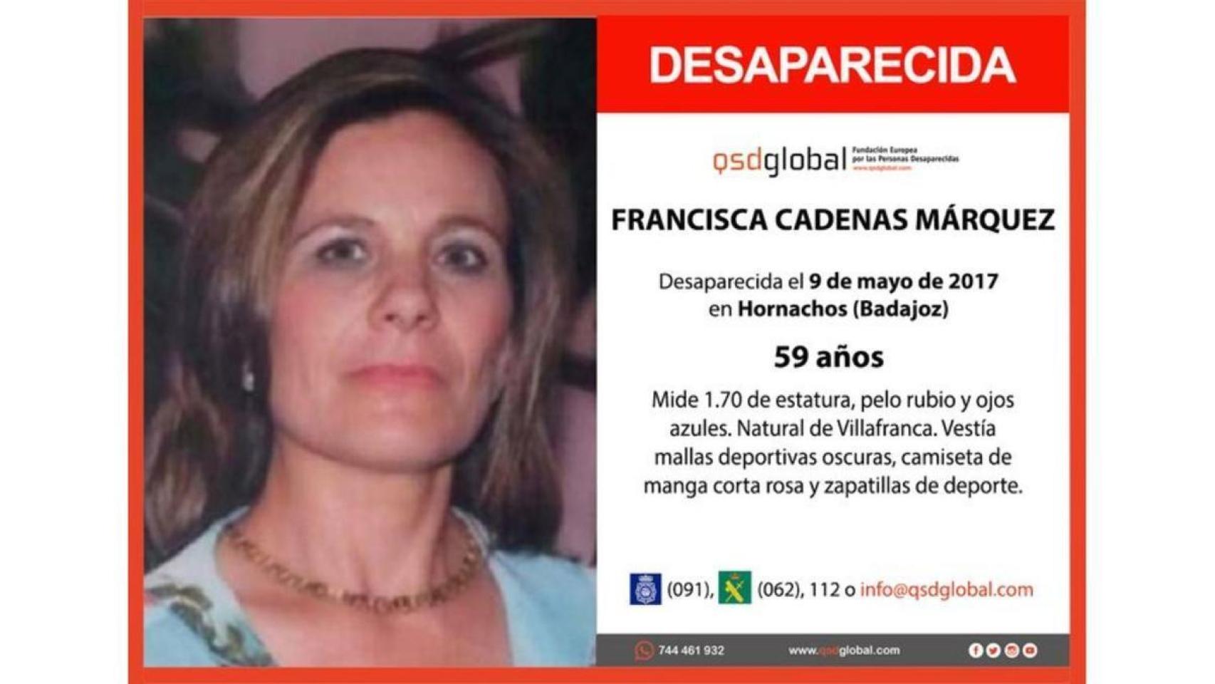 La Guardia Civil confirma que los restos óseos hallados en Hornachos son de Francisca Cadenas, desaparecida en 2017