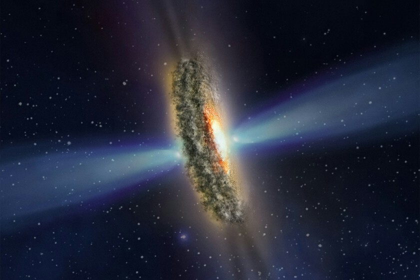 Un láser cósmico del tamaño de una galaxia lleva 8.000 millones de años disparando hacia la Tierra: es el más potente jamás visto