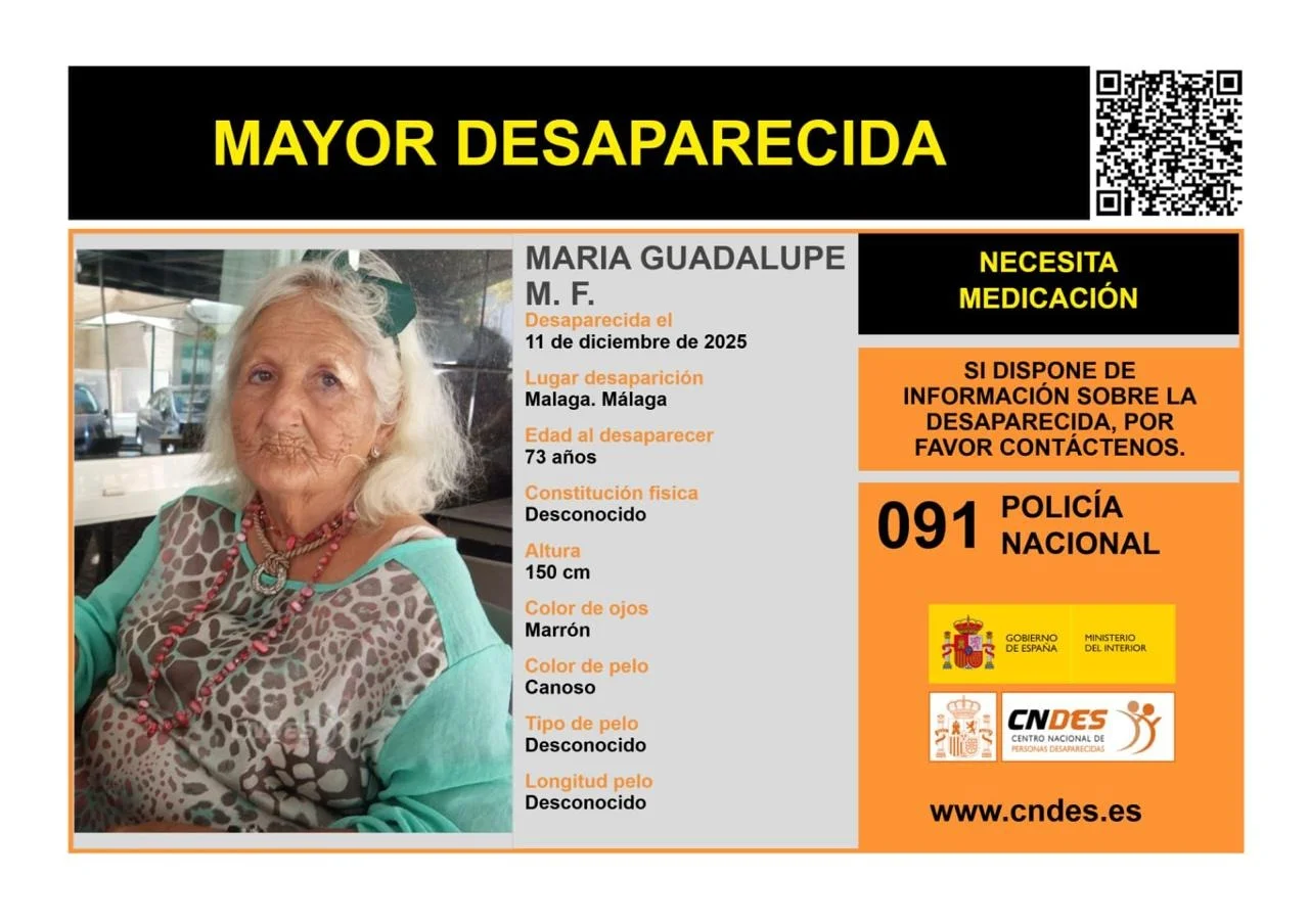 Buscan a una mujer de 73 años que necesita medicación desaparecida en Málaga