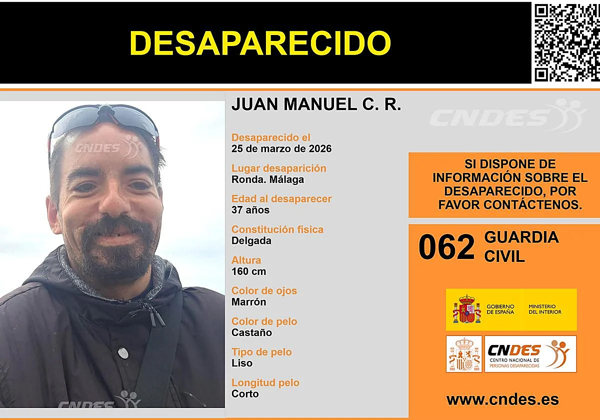 Buscan a un hombre de 37 años desaparecido en Ronda