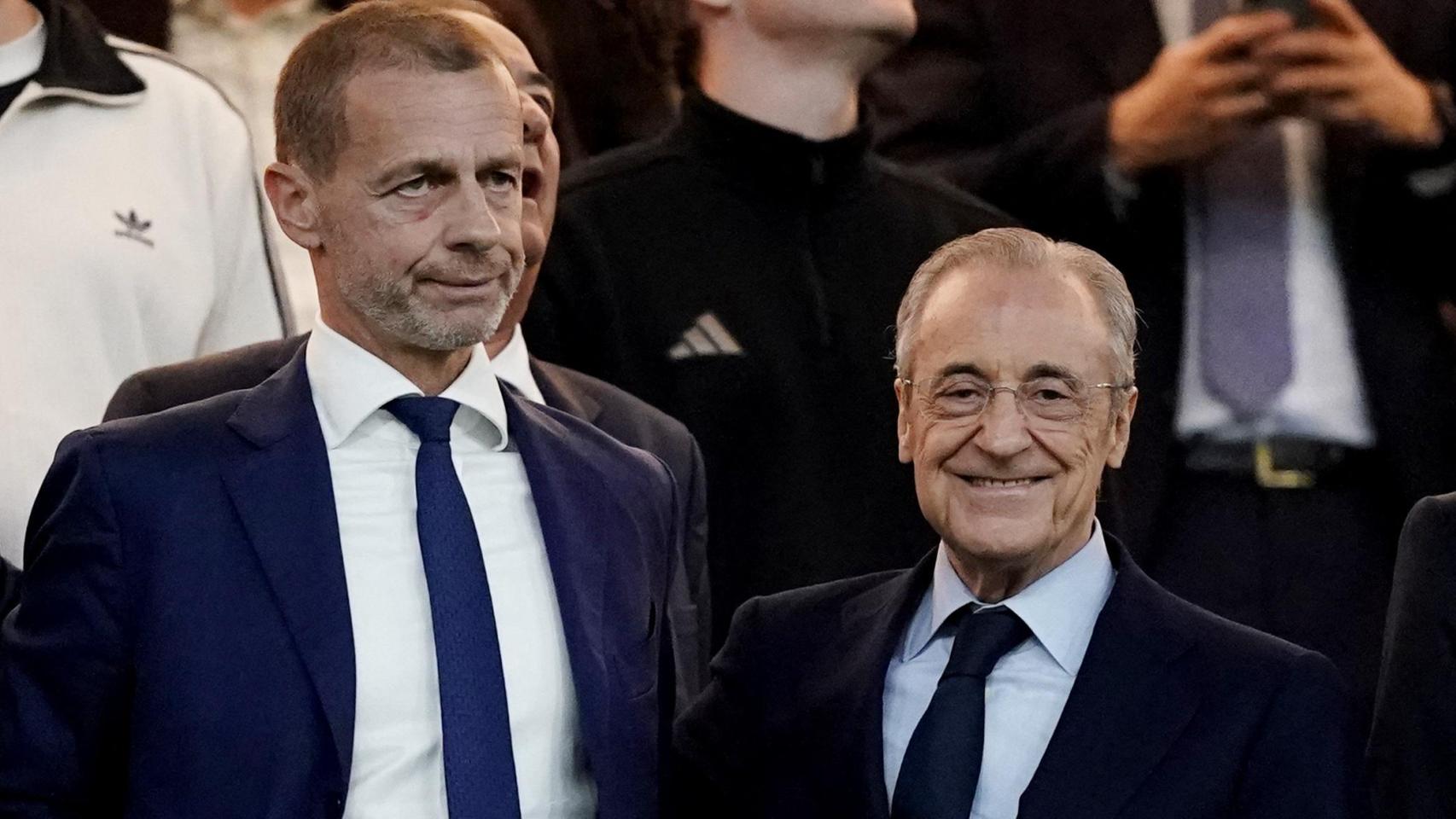 La foto de la paz del fútbol europeo: Florentino Pérez y Ceferin, juntos en el palco del Santiago Bernabéu