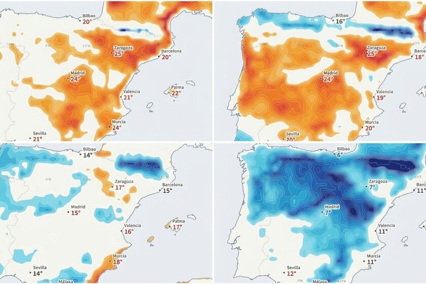 En dos días llega a España un cambio radical del tiempo: de temperaturas propias de junio a nieve a 700 metros y mínimas de 6 grados