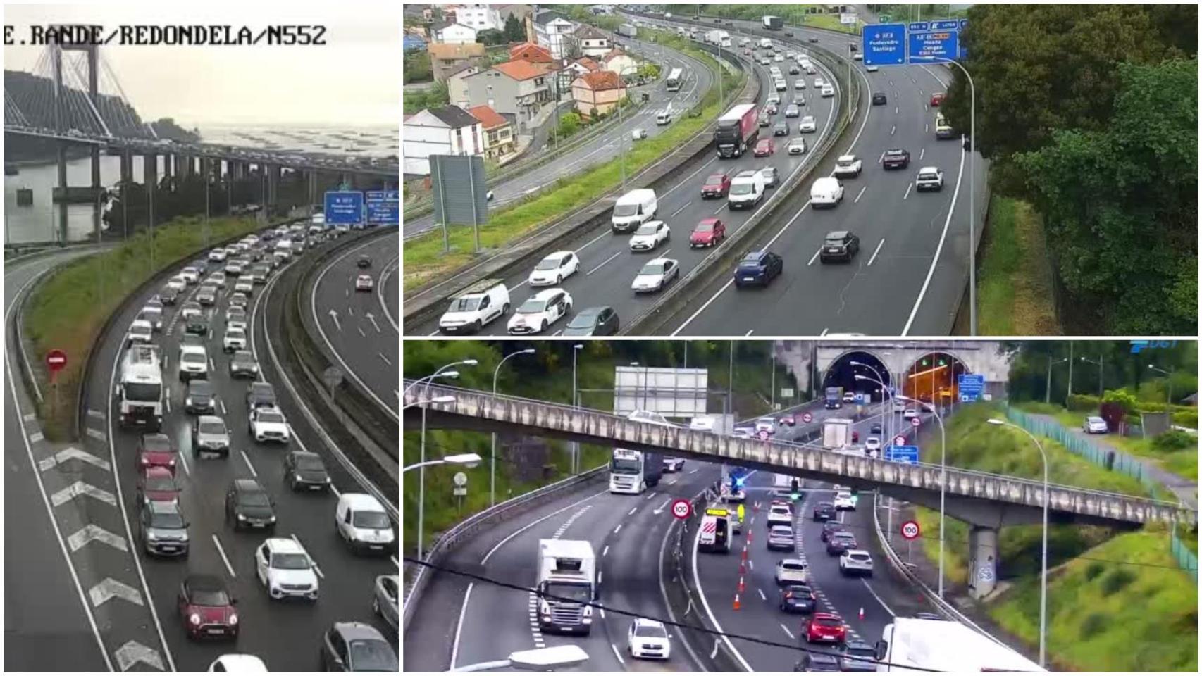 Un accidente en la AP-9 provoca un gran atasco en la entrada de Vigo desde el puente de Rande