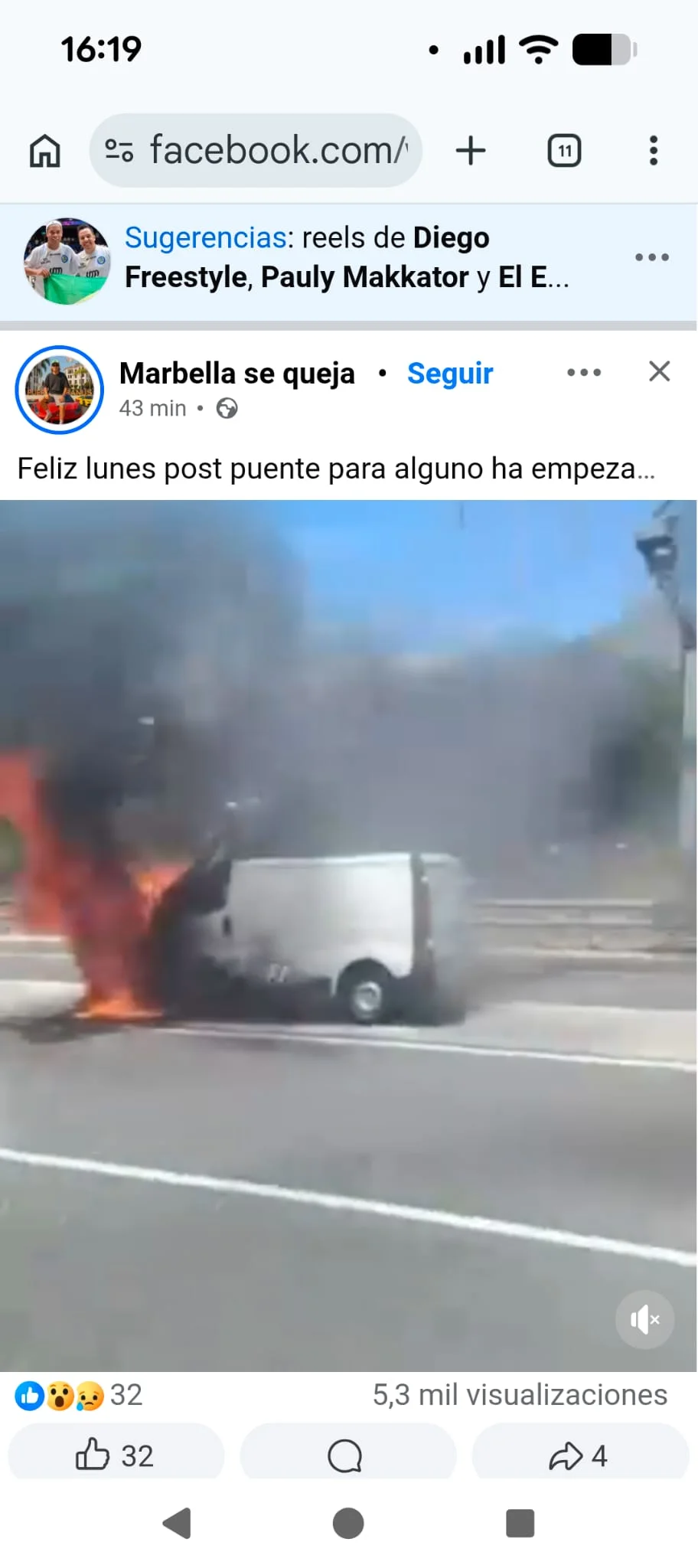 Arde una furgoneta en la AP-7, a la altura de Marbella