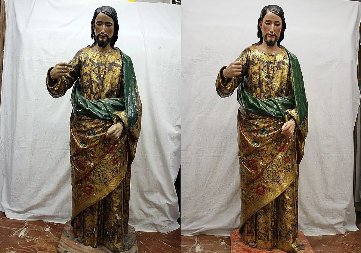La talla de San José recupera su sitio en Santo Domingo de Antequera tras pasar por el taller municipal
