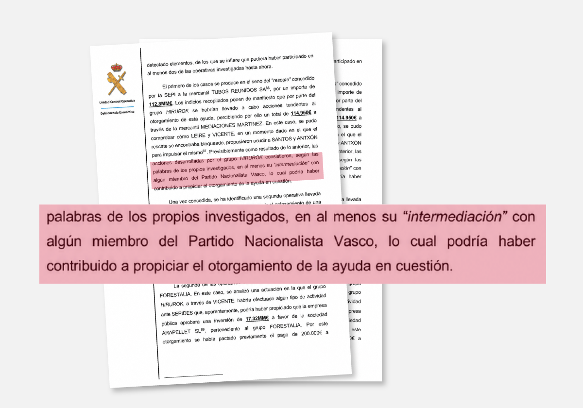 La UCO apunta a que la trama recurrió a la «intermediación» de «algún miembro del PNV» para desatascar el rescate de Tubos Reunidos