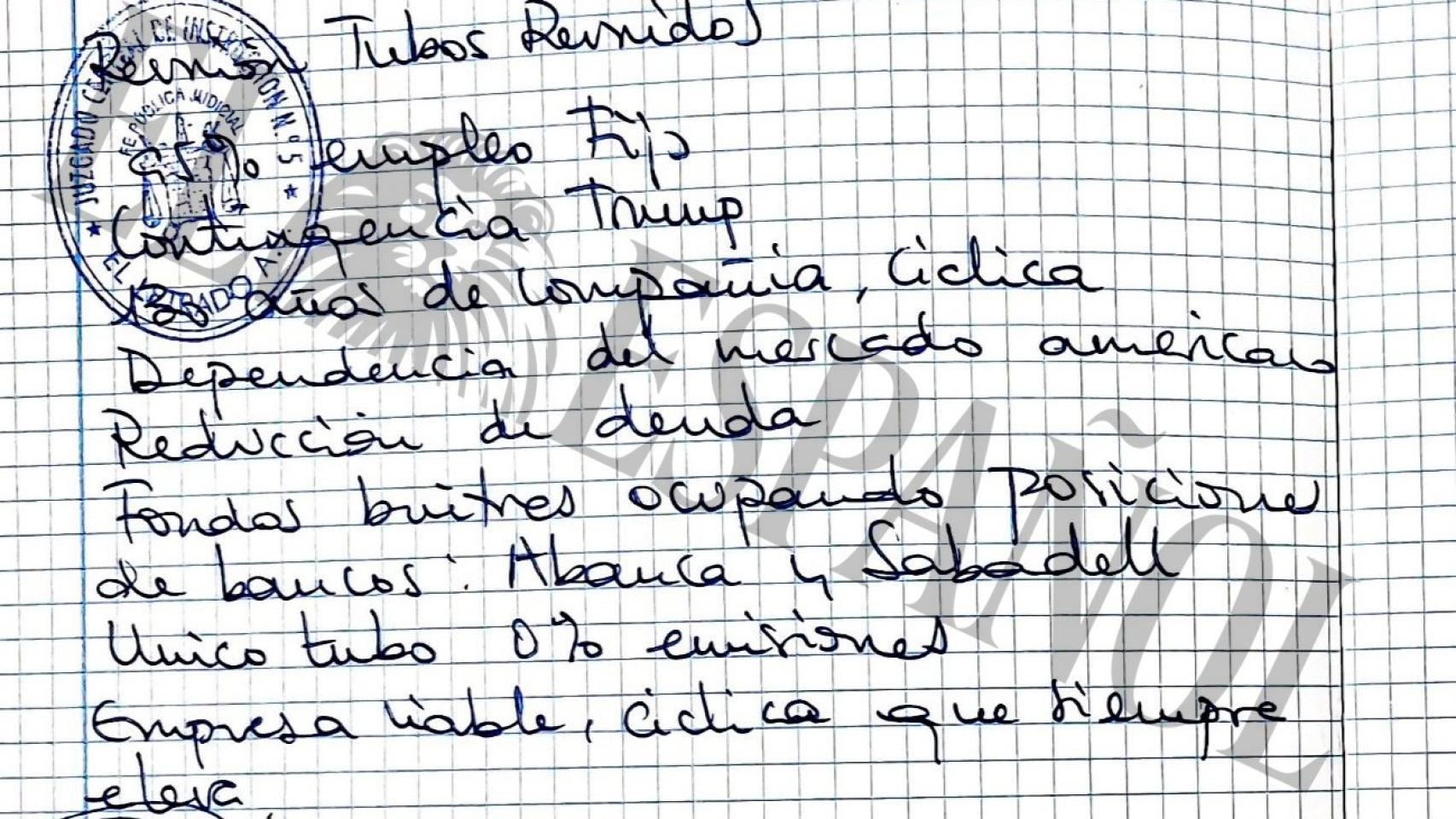 Leire apoyó en Ferraz aplazar los intereses de Tubos Reunidos por el riesgo que suponían "Trump" y "los fondos buitre"